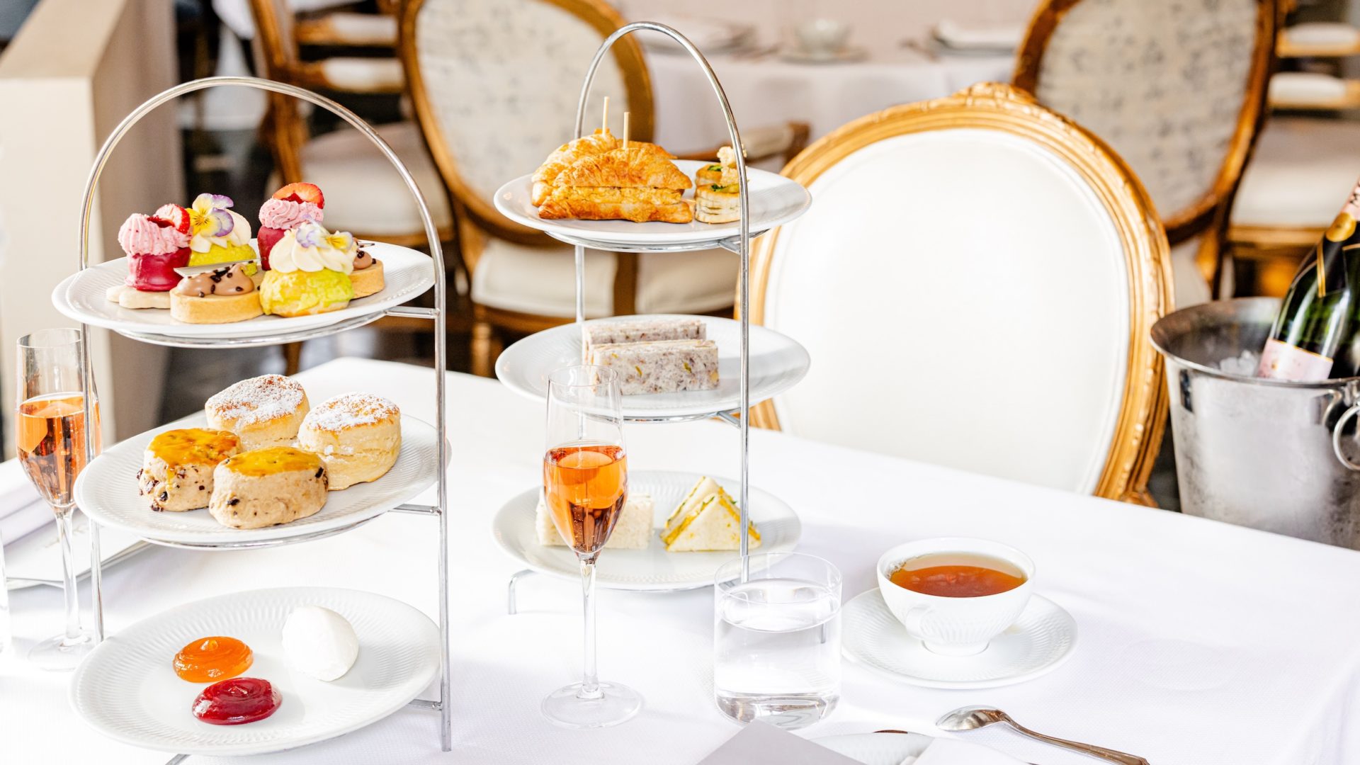 Tea towers on a table at The French Room